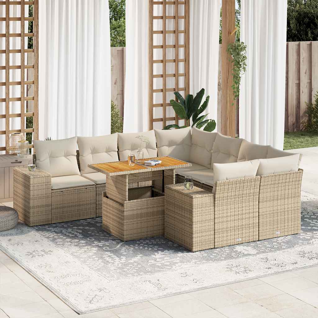 9 részes bézs polyrattan kerti ülőgarnitúra párnákkal