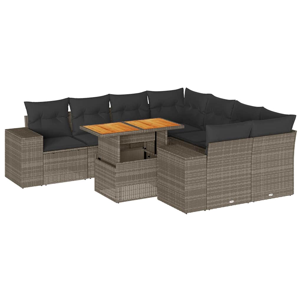 9 részes szürke polyrattan kerti ülőgarnitúra párnákkal