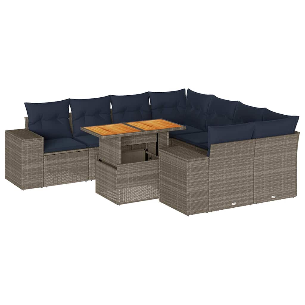 9 részes szürke polyrattan kerti ülőgarnitúra párnákkal