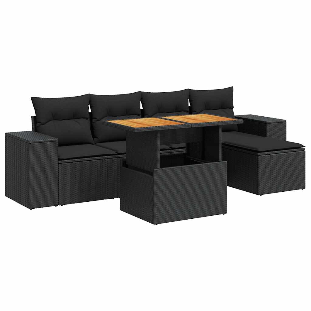 6 részes fekete polyrattan kerti ülőgarnitúra párnákkal