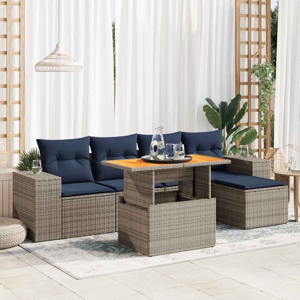 6 részes szürke polyrattan kerti ülőgarnitúra párnákkal