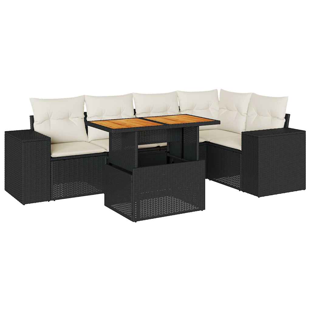 6 részes fekete polyrattan kerti ülőgarnitúra párnákkal