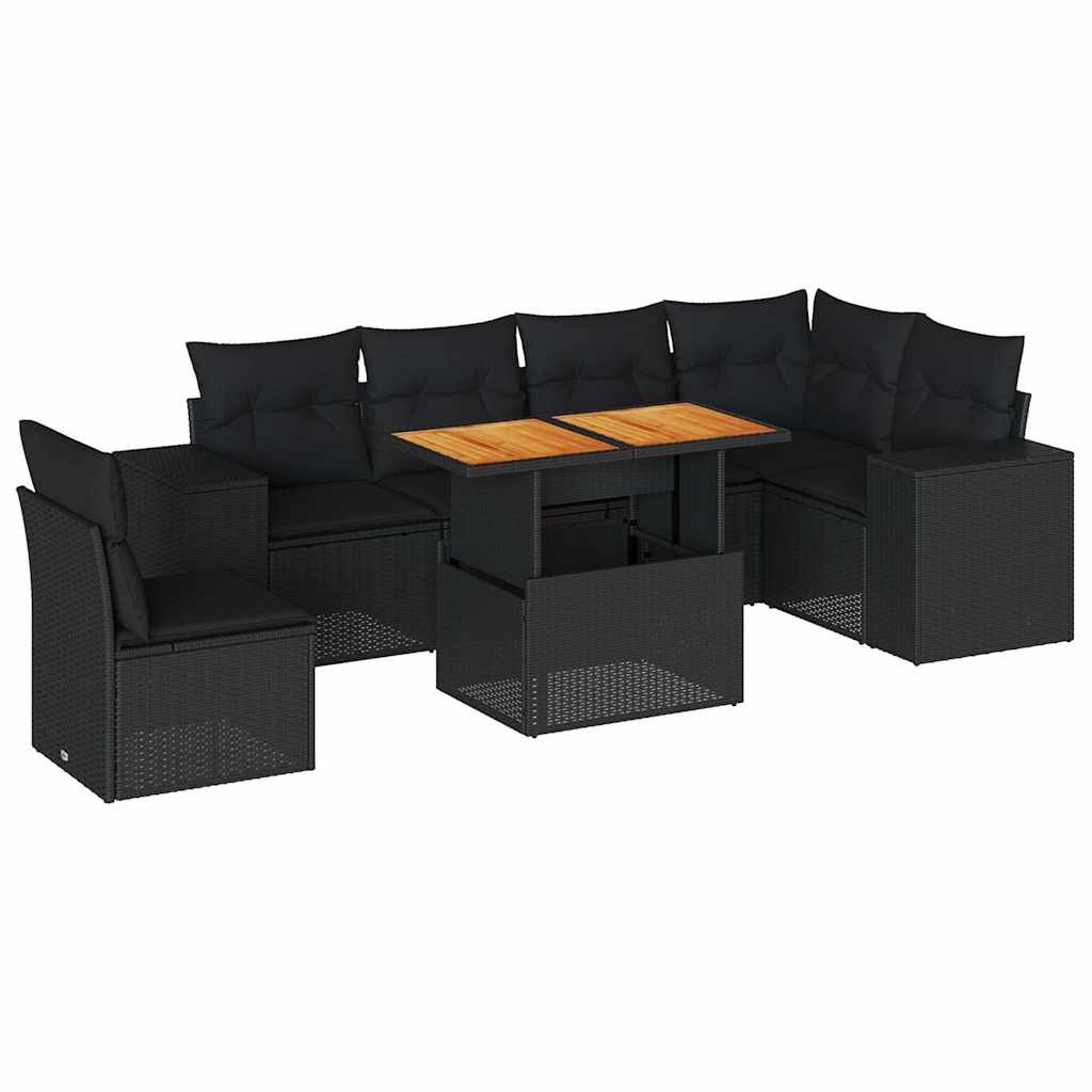 7 részes fekete polyrattan kerti ülőgarnitúra párnával