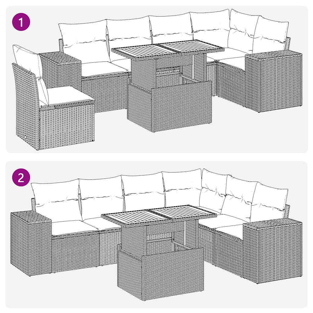 7 részes fekete polyrattan kerti ülőgarnitúra párnával