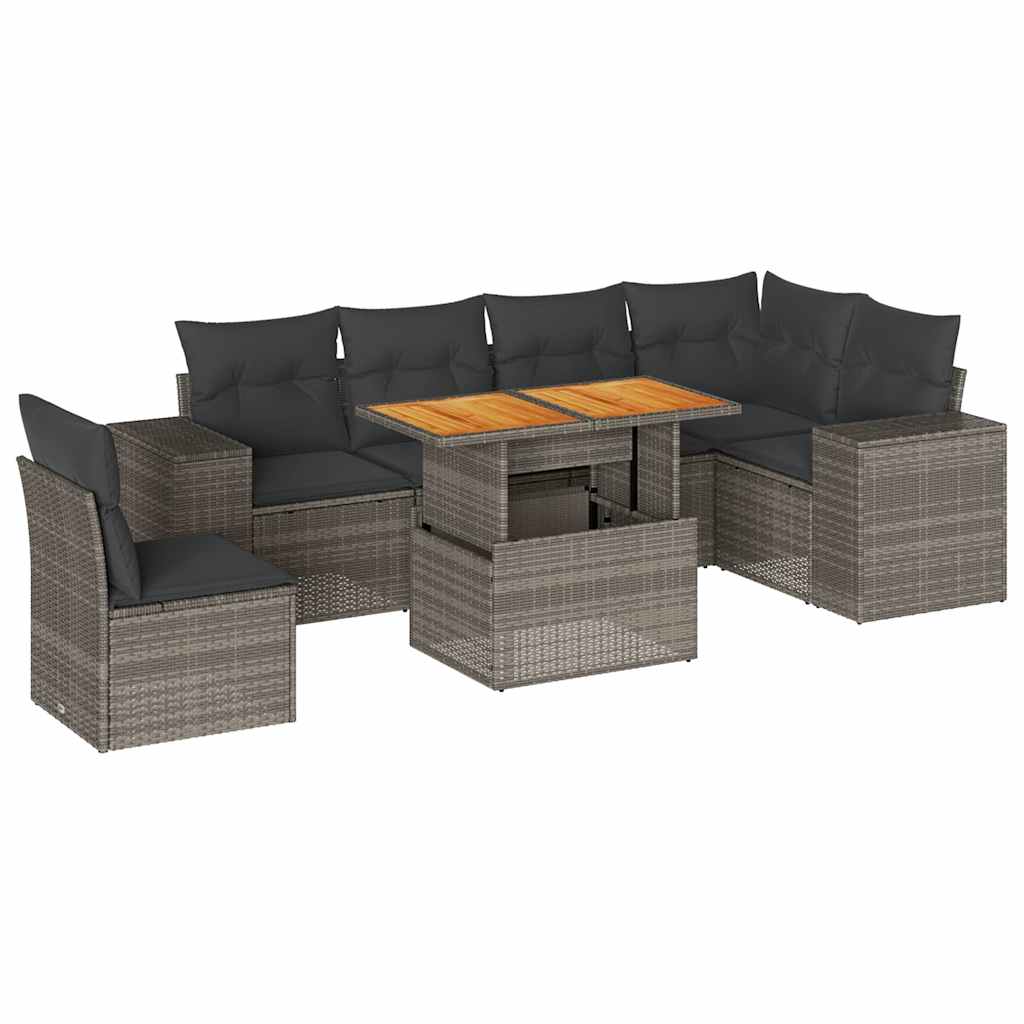 7 részes szürke polyrattan kerti ülőgarnitúra párnákkal