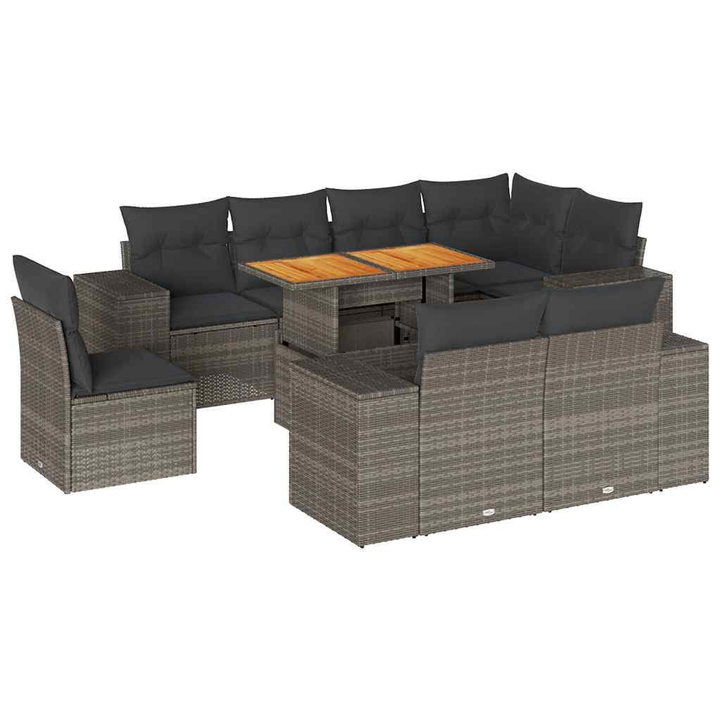 9 részes szürke polyrattan kerti ülőgarnitúra párnákkal