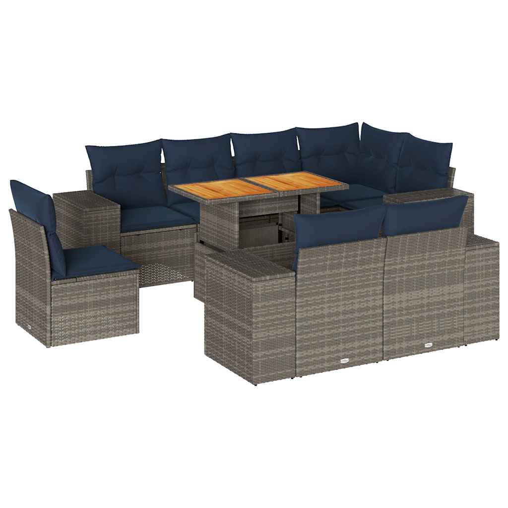 9 részes szürke polyrattan kerti ülőgarnitúra párnákkal