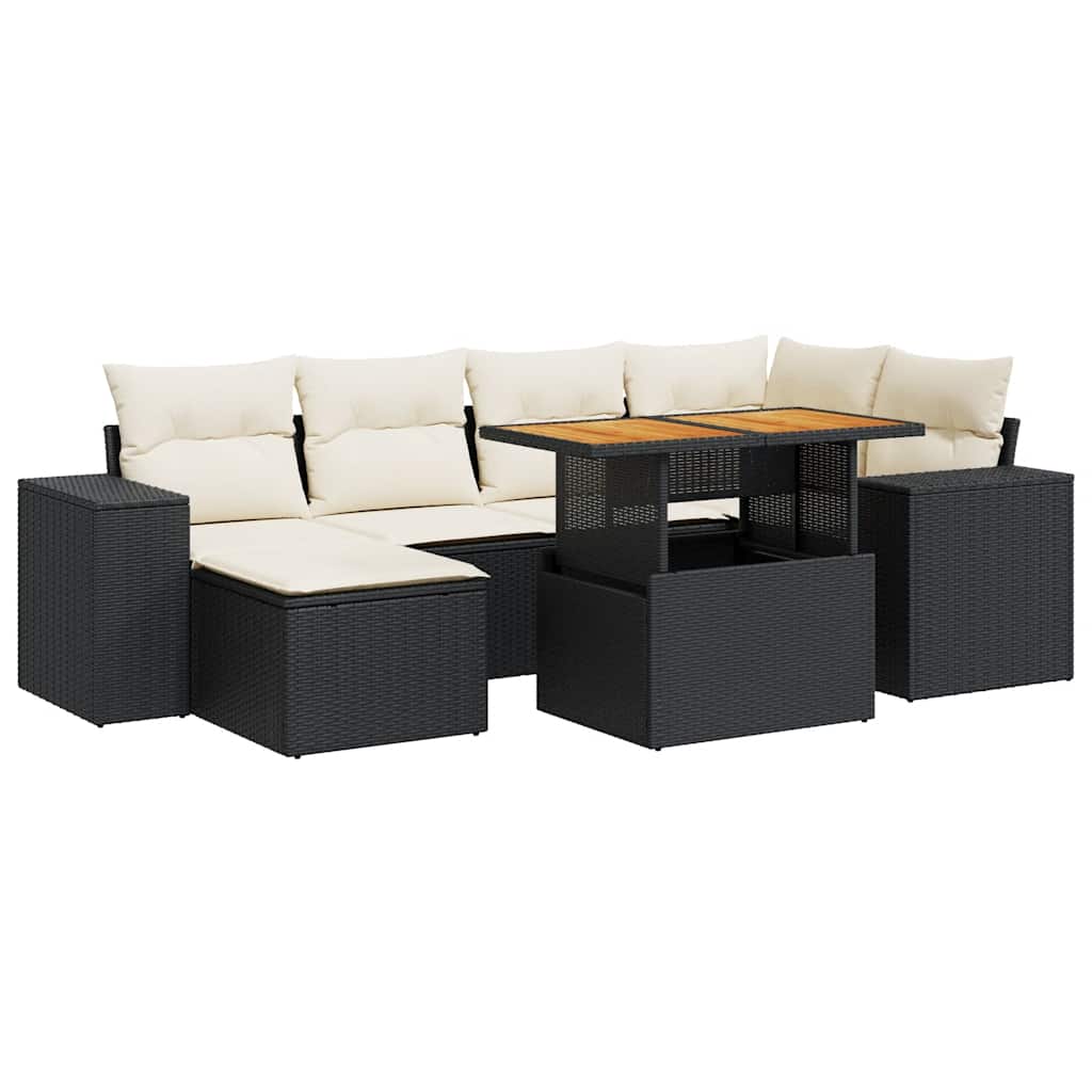 7 részes fekete polyrattan kerti ülőgarnitúra párnával