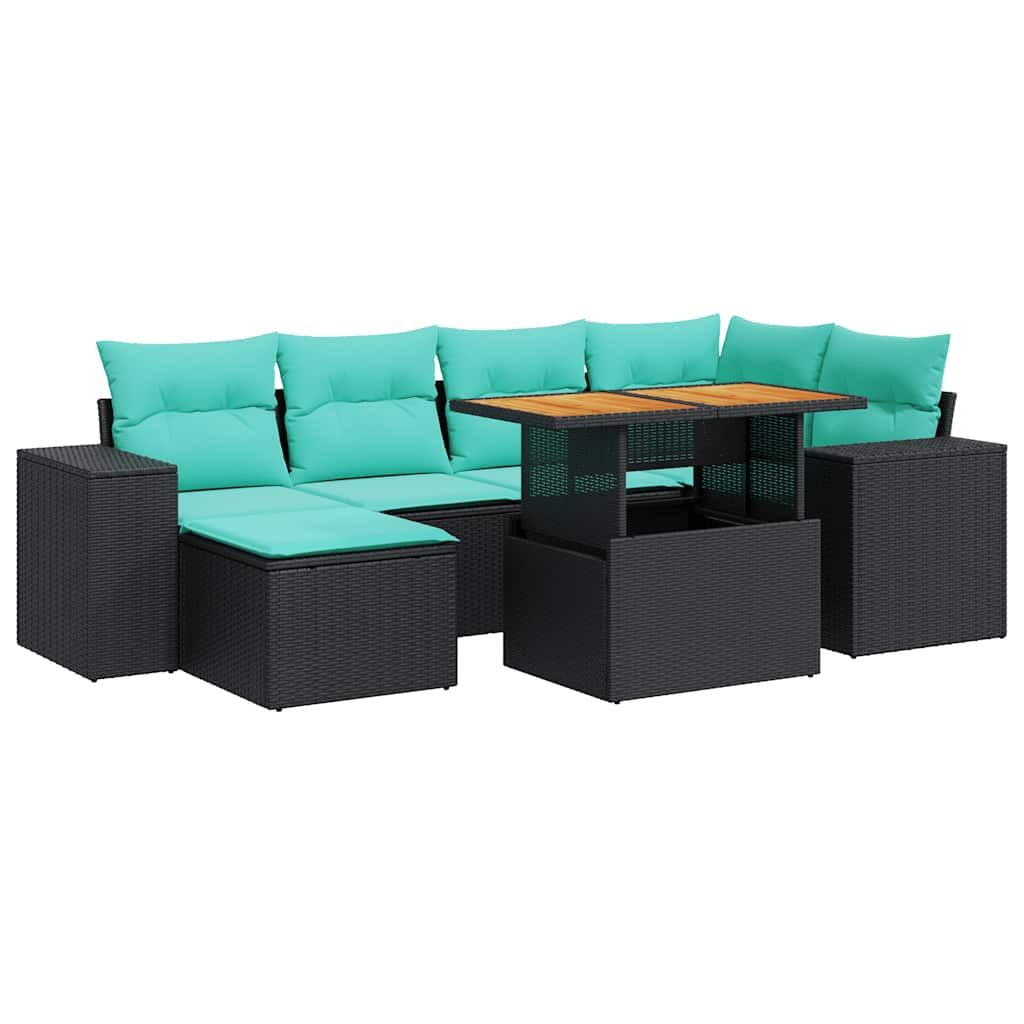 7 részes fekete polyrattan kerti ülőgarnitúra párnával