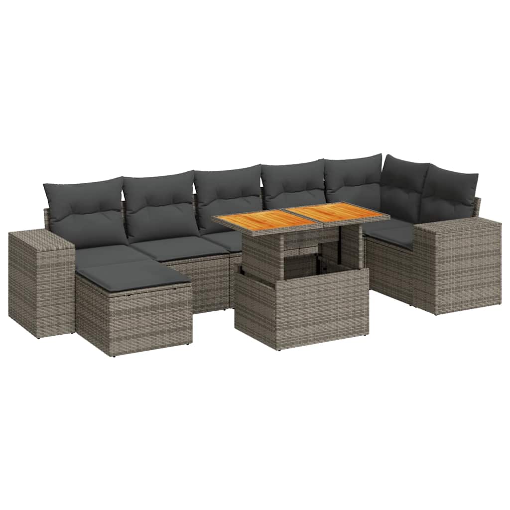 8 részes szürke polyrattan kerti ülőgarnitúra párnákkal