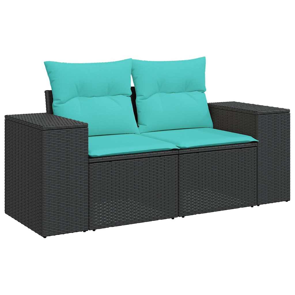 9 részes fekete polyrattan kerti ülőgarnitúra párnákkal
