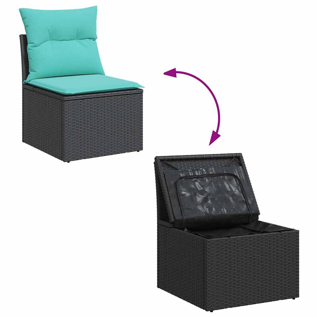 9 részes fekete polyrattan kerti ülőgarnitúra párnákkal