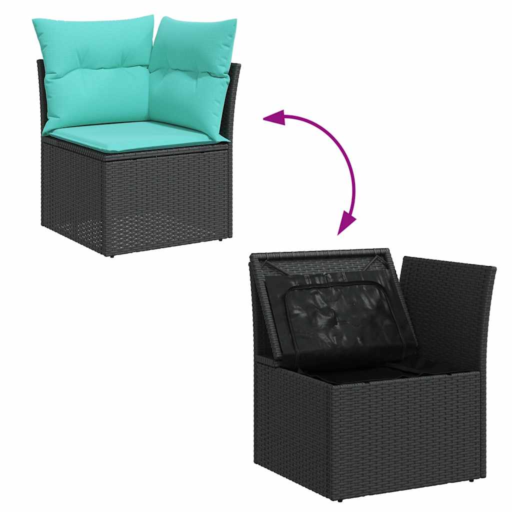 9 részes fekete polyrattan kerti ülőgarnitúra párnákkal