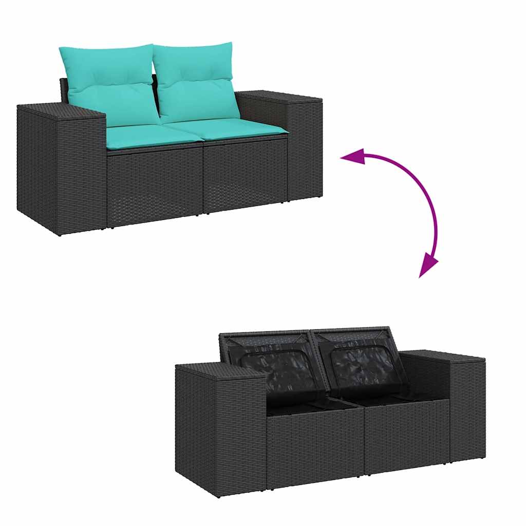 9 részes fekete polyrattan kerti ülőgarnitúra párnákkal