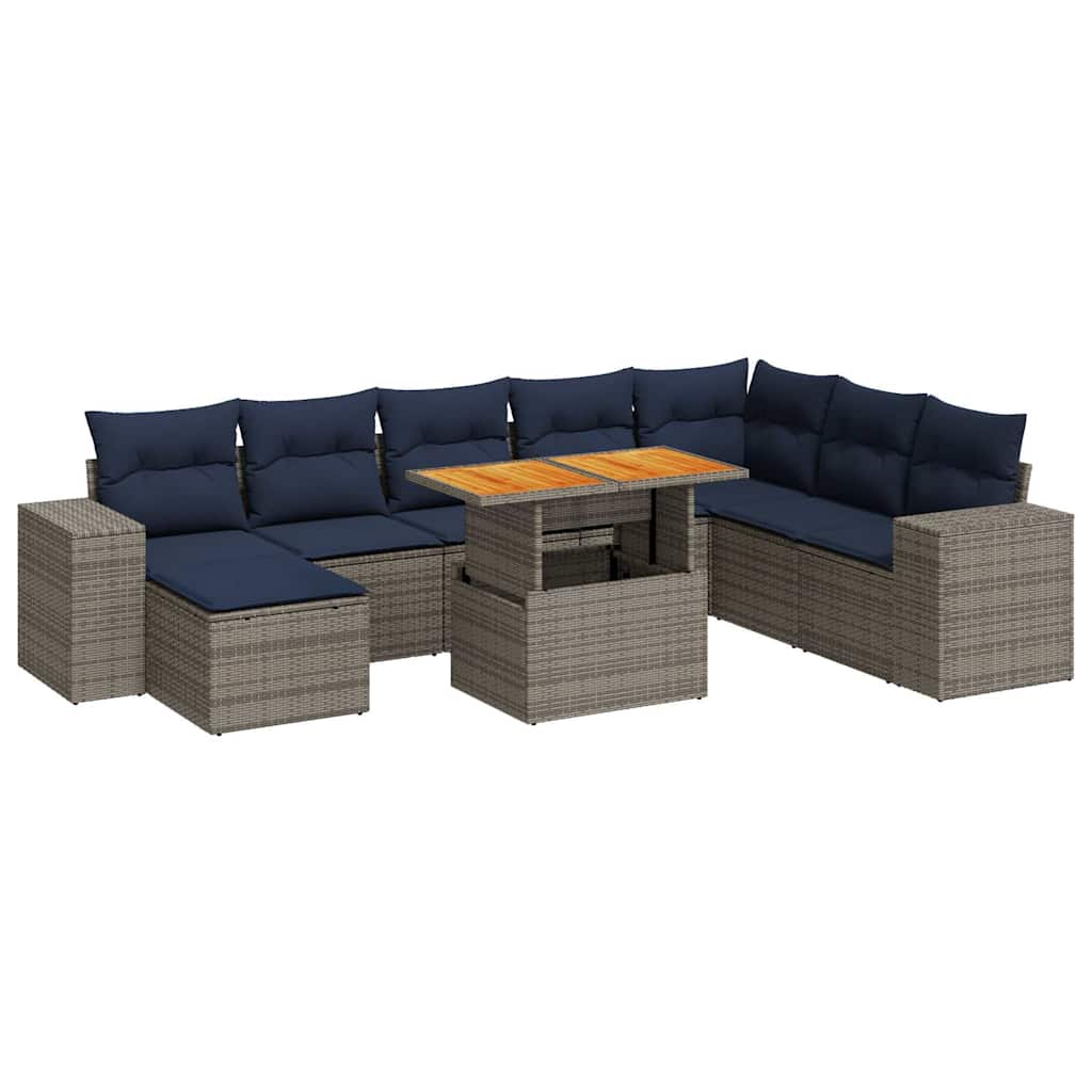 9 részes szürke polyrattan kerti ülőgarnitúra párnákkal