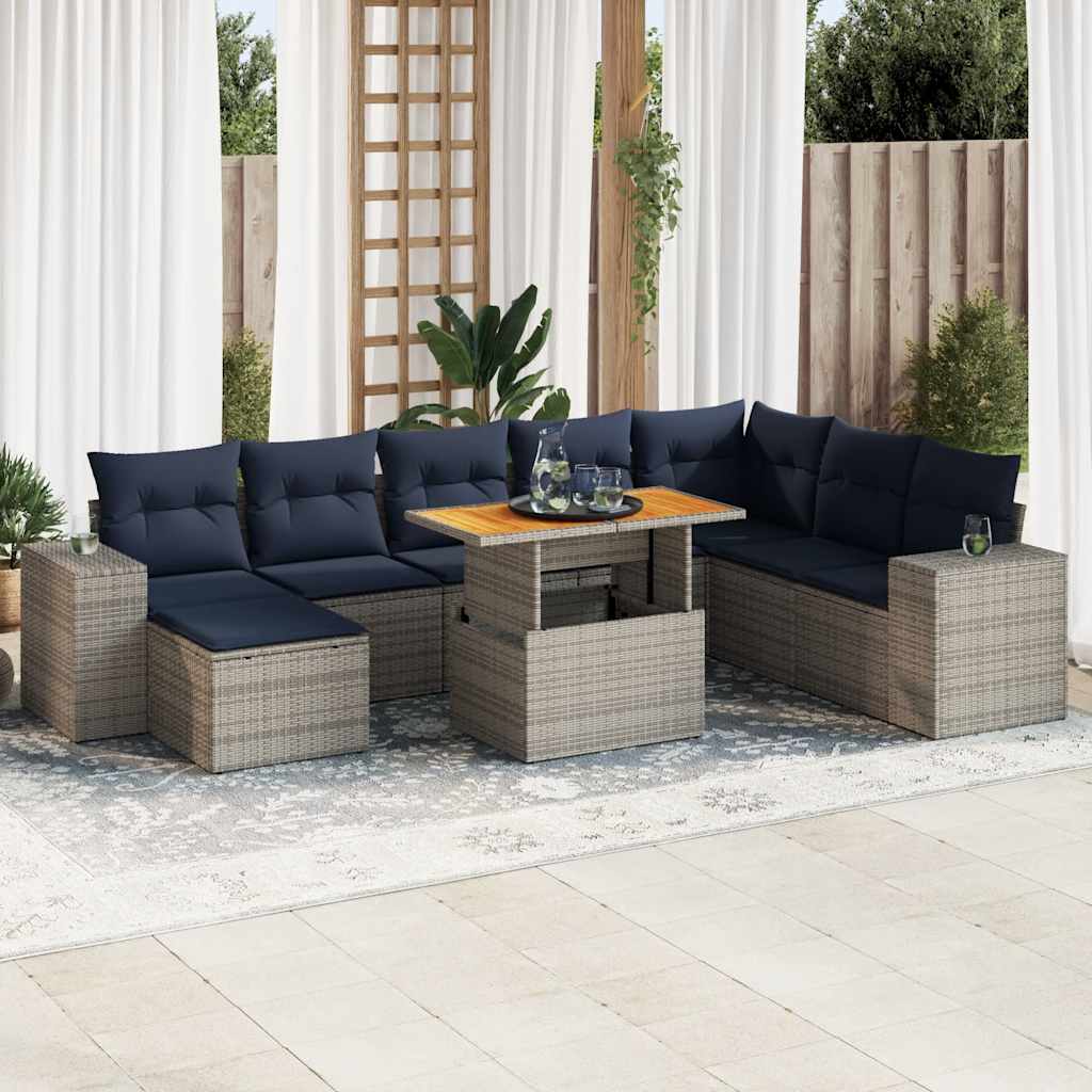 9 részes szürke polyrattan kerti ülőgarnitúra párnákkal