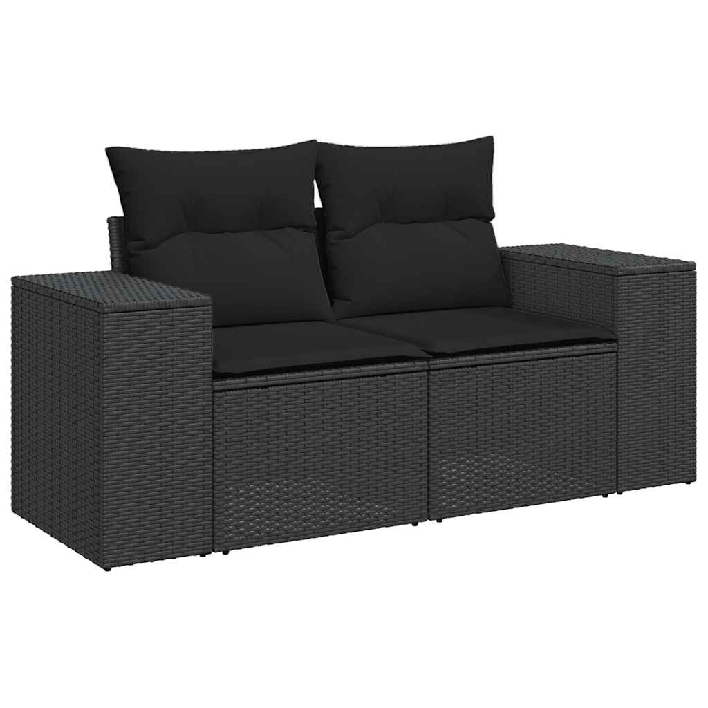 10 részes fekete polyrattan akácfa kerti ülőgarnitúra párnákkal