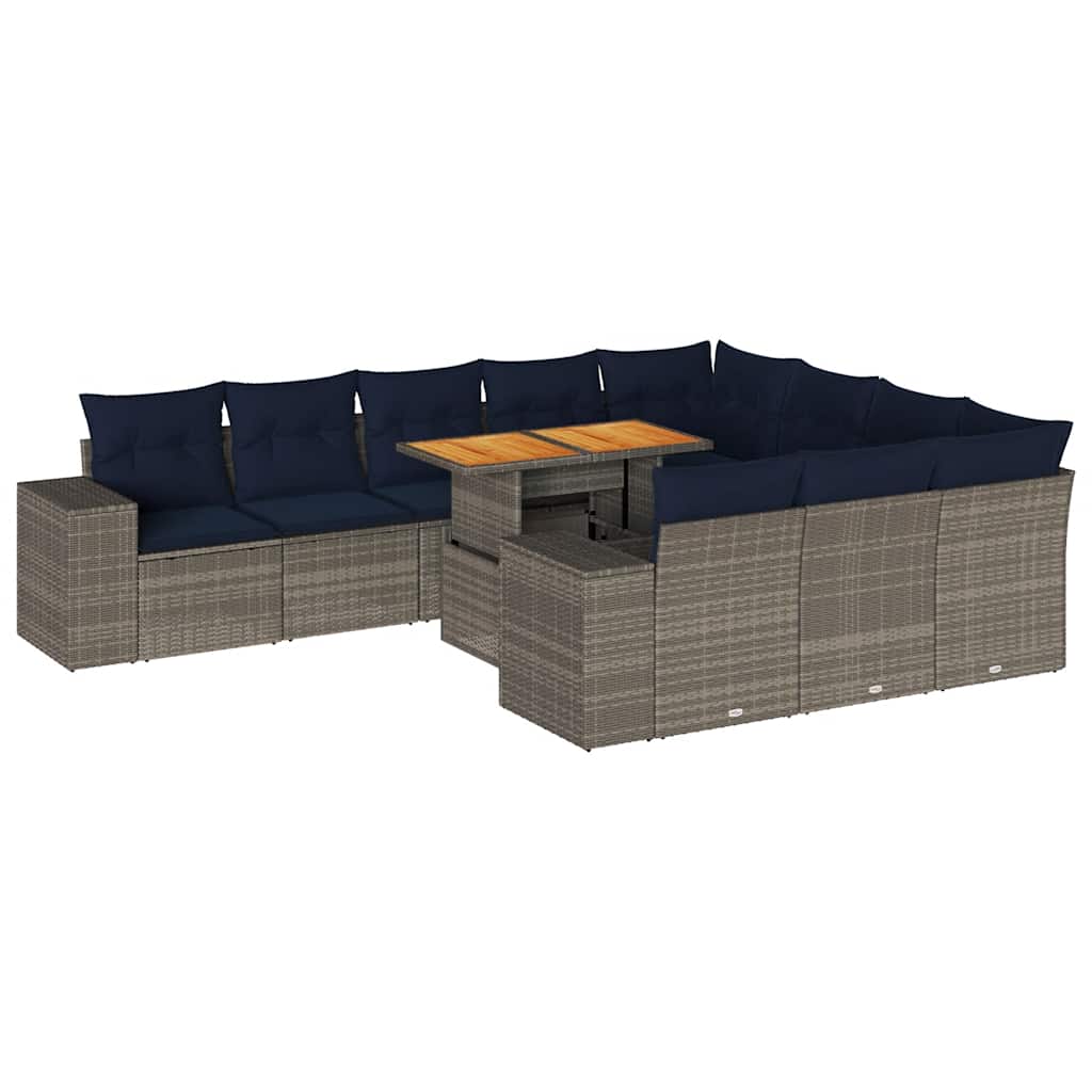 11 részes szürke polyrattan kerti ülőgarnitúra párnákkal
