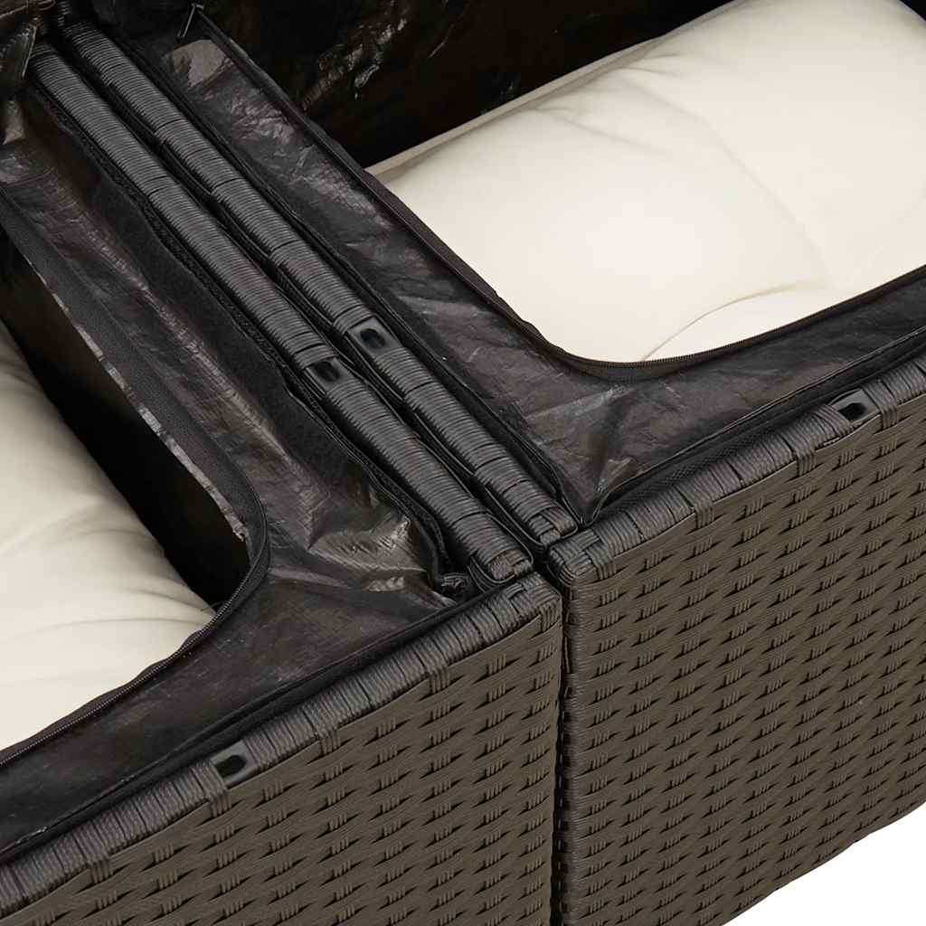 5 részes fekete polyrattan akácfa kerti kanapészett párnákkal