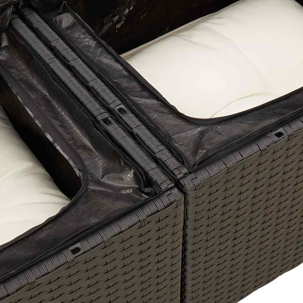 6 részes fekete polyrattan akácfa kerti ülőgarnitúra párnákkal