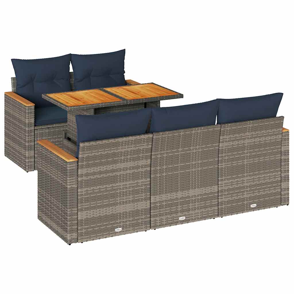 6 részes szürke polyrattan kerti ülőgarnitúra párnákkal
