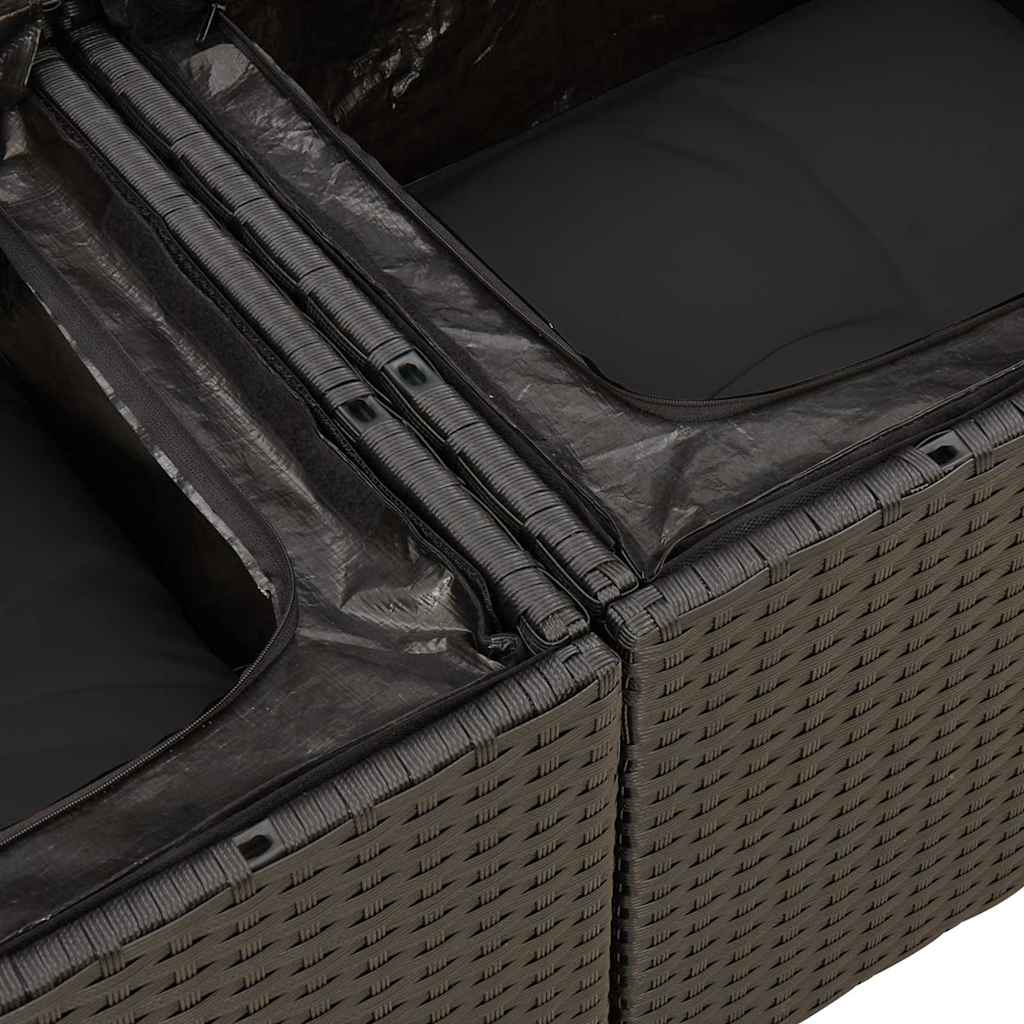 7 részes fekete polyrattan akácfa kerti ülőgarnitúra párnával