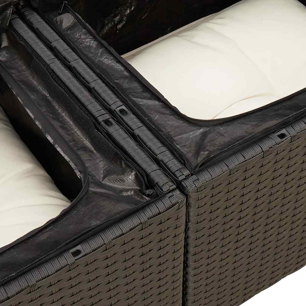 7 részes fekete polyrattan akácfa kerti ülőgarnitúra párnával
