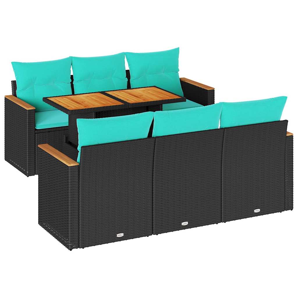 7 részes fekete polyrattan kerti ülőgarnitúra párnával