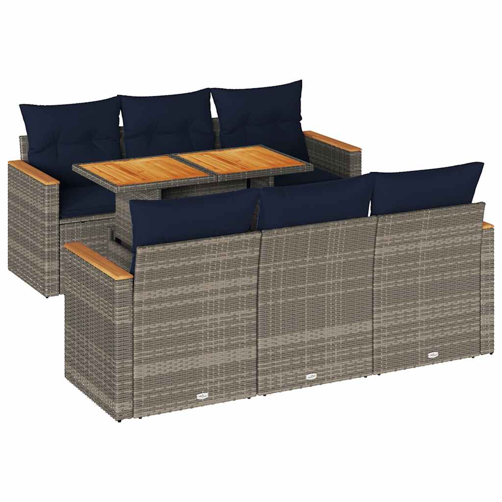 7 részes szürke polyrattan kerti ülőgarnitúra párnákkal