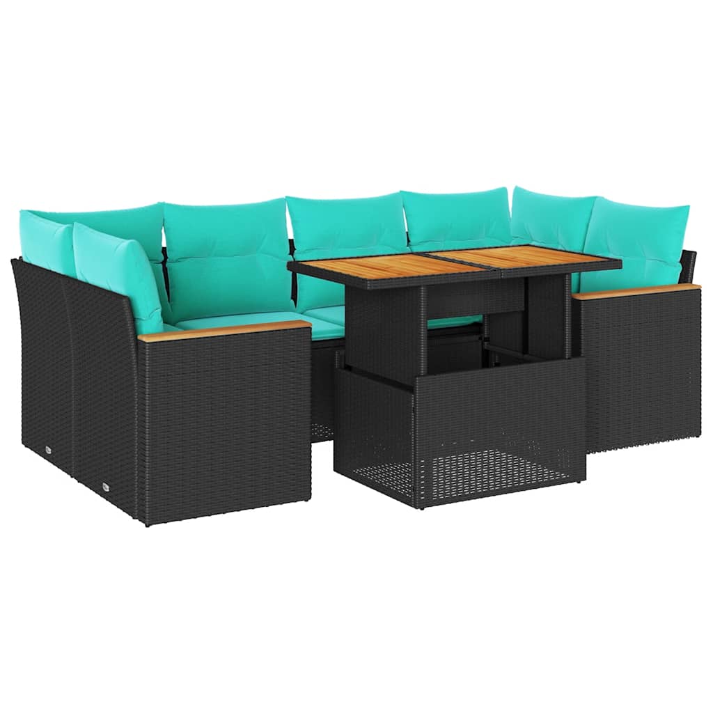 7 részes fekete polyrattan kerti ülőgarnitúra párnával