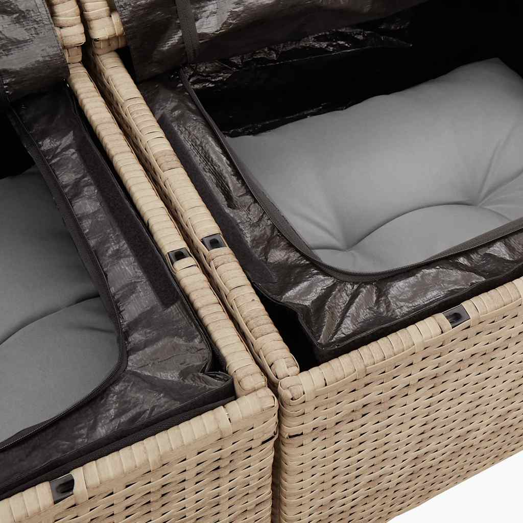 6 részes bézs polyrattan akácfa kerti ülőgarnitúra párnával