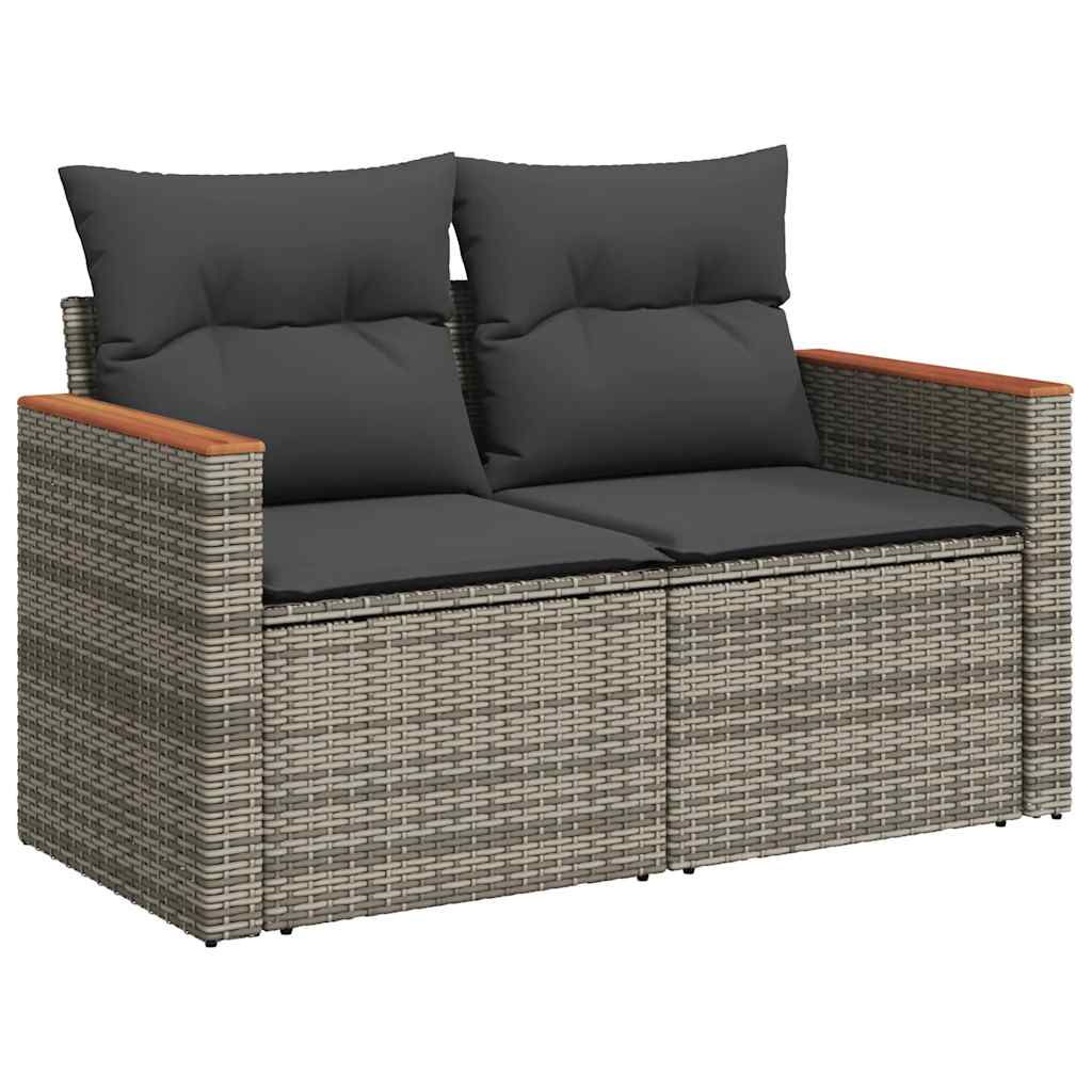 6 részes szürke polyrattan akácfa kerti ülőgarnitúra párnákkal
