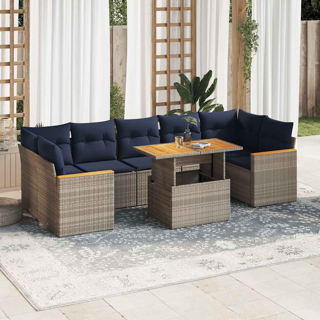8 részes szürke polyrattan kerti ülőgarnitúra párnákkal