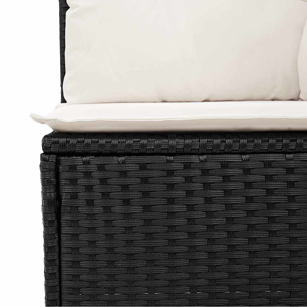 9 részes fekete polyrattan akácfa kerti ülőgarnitúra párnákkal