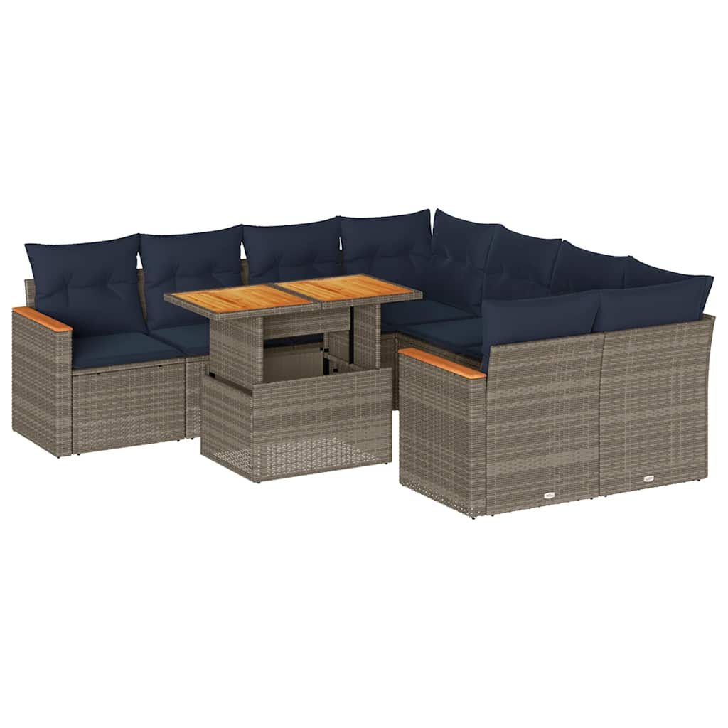 9 részes szürke polyrattan kerti ülőgarnitúra párnákkal