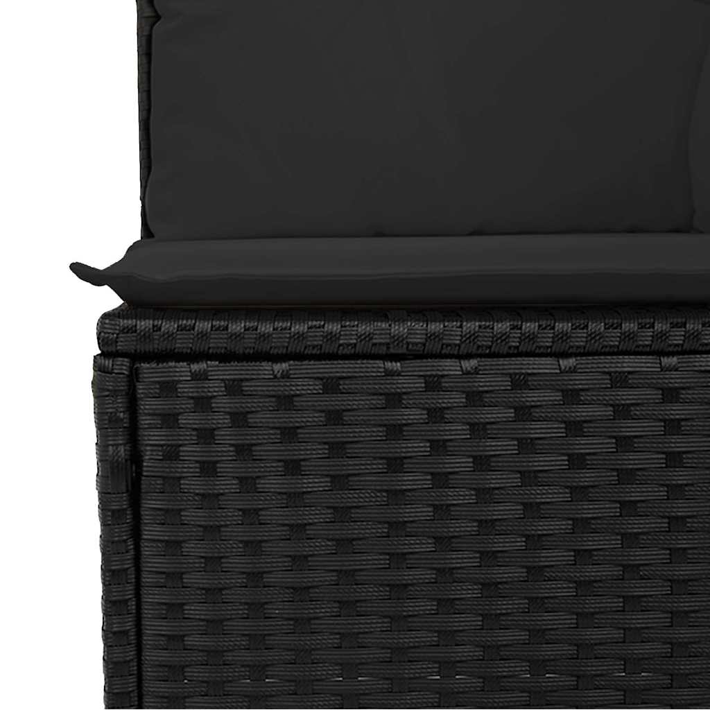 6 részes fekete polyrattan akácfa kerti ülőgarnitúra párnákkal
