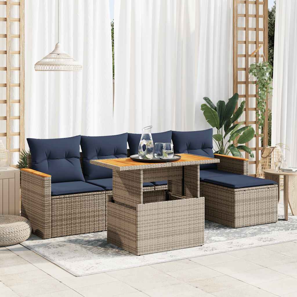 6 részes szürke polyrattan kerti ülőgarnitúra párnákkal