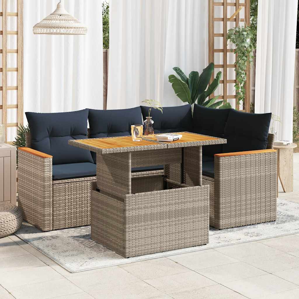 5 részes szürke polyrattan kerti ülőgarnitúra párnákkal