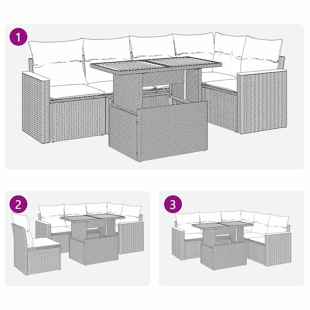 6 részes bézs polyrattan akácfa kerti ülőgarnitúra párnával