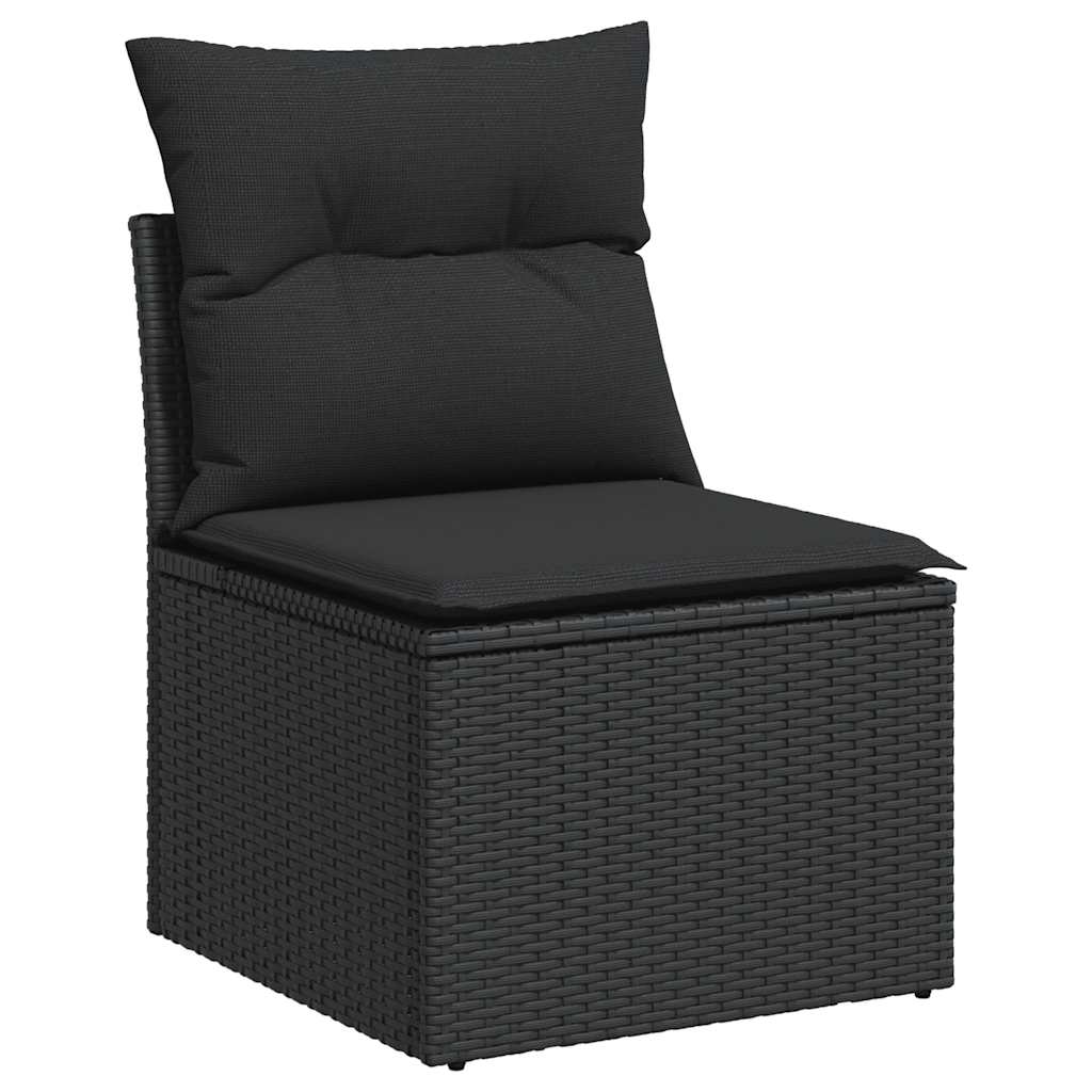 7 részes fekete polyrattan akácfa kerti ülőgarnitúra párnával