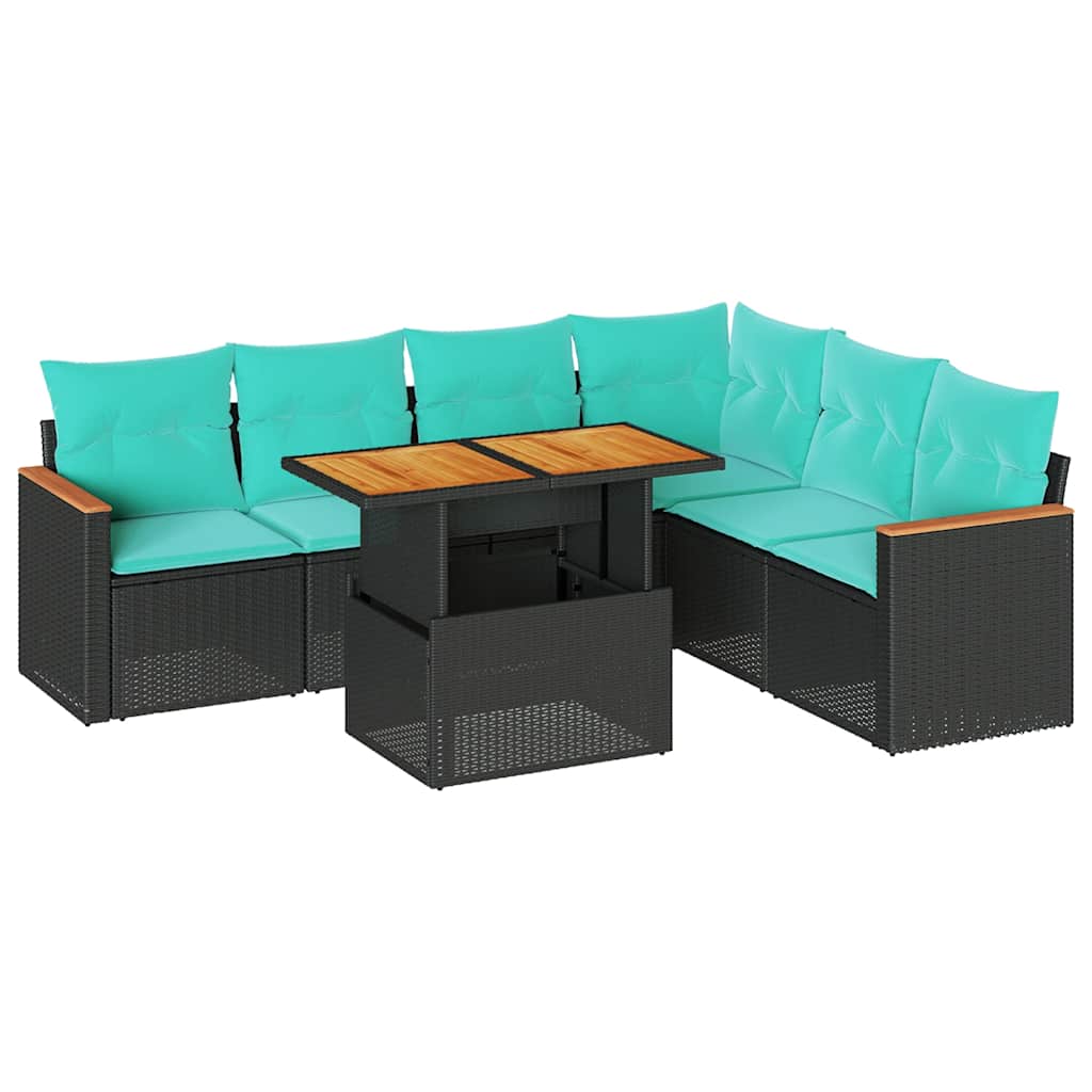 7 részes fekete polyrattan kerti ülőgarnitúra párnával