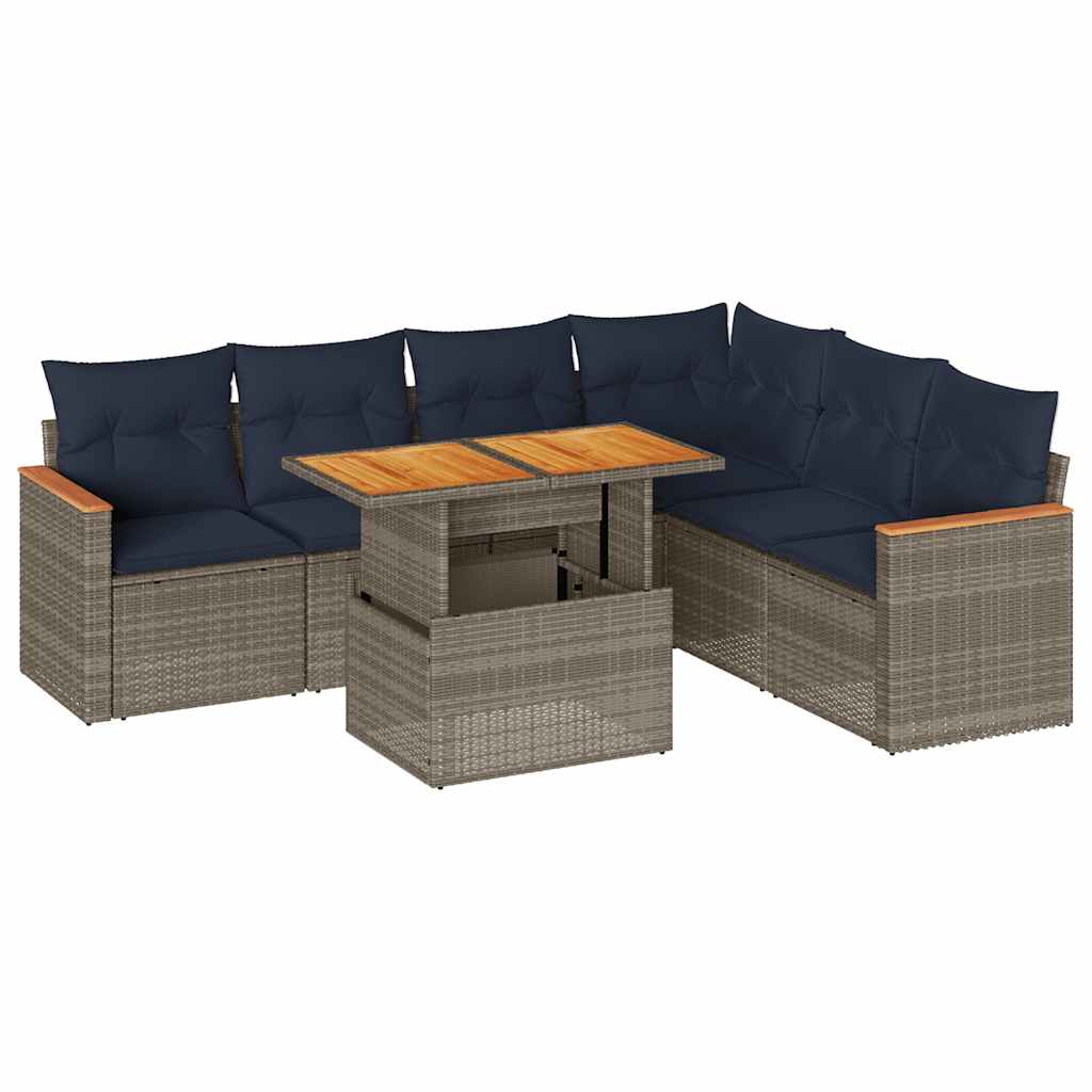 7 részes szürke polyrattan kerti ülőgarnitúra párnákkal