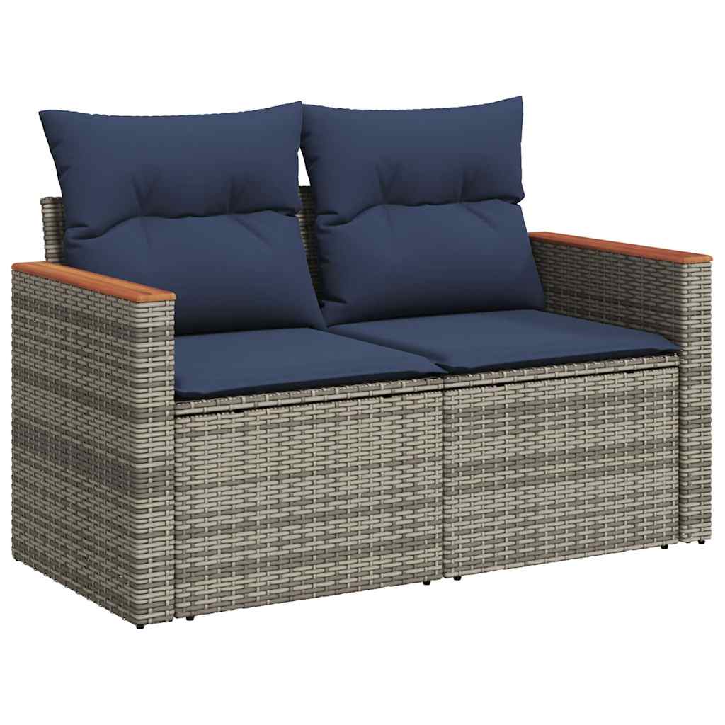 7 részes szürke polyrattan kerti ülőgarnitúra párnákkal