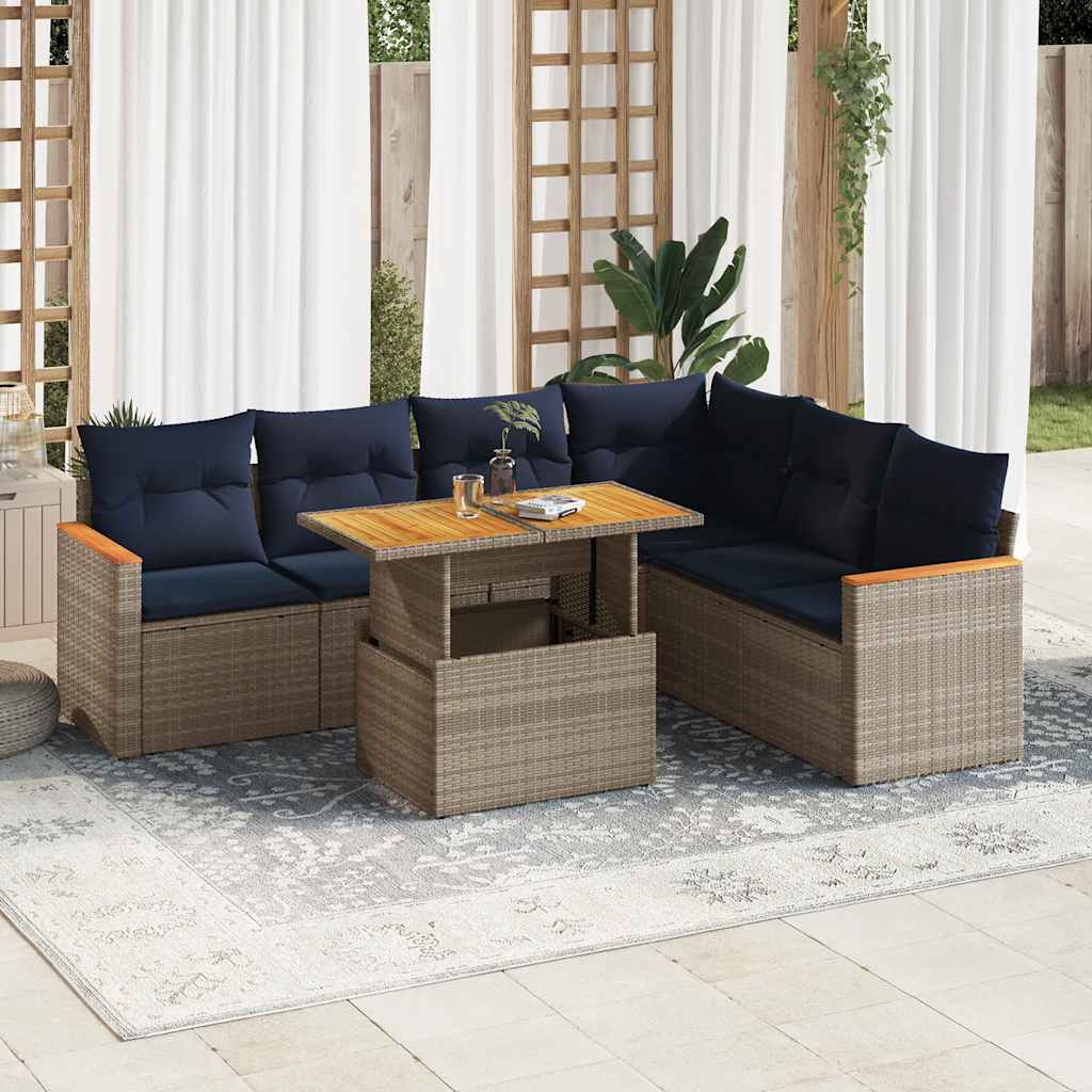 7 részes szürke polyrattan kerti ülőgarnitúra párnákkal