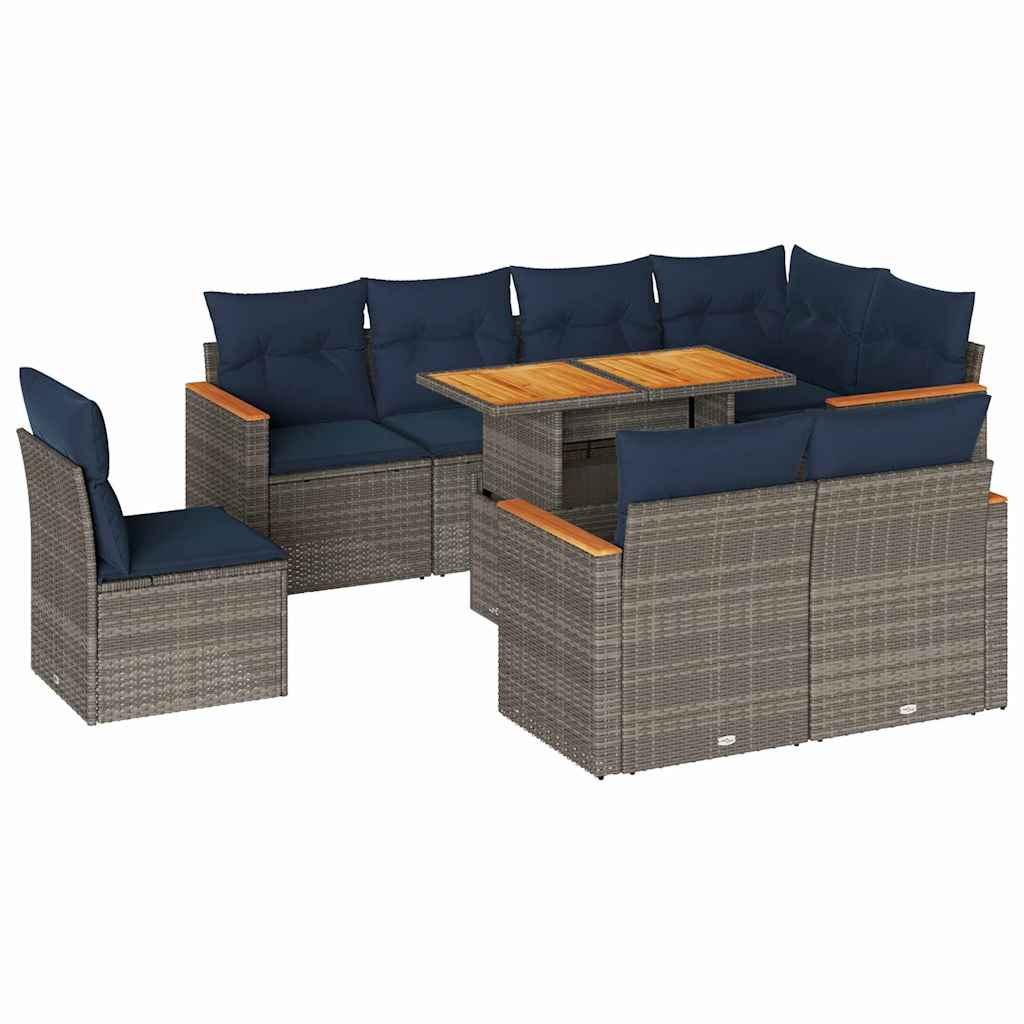9 részes szürke polyrattan kerti ülőgarnitúra párnákkal