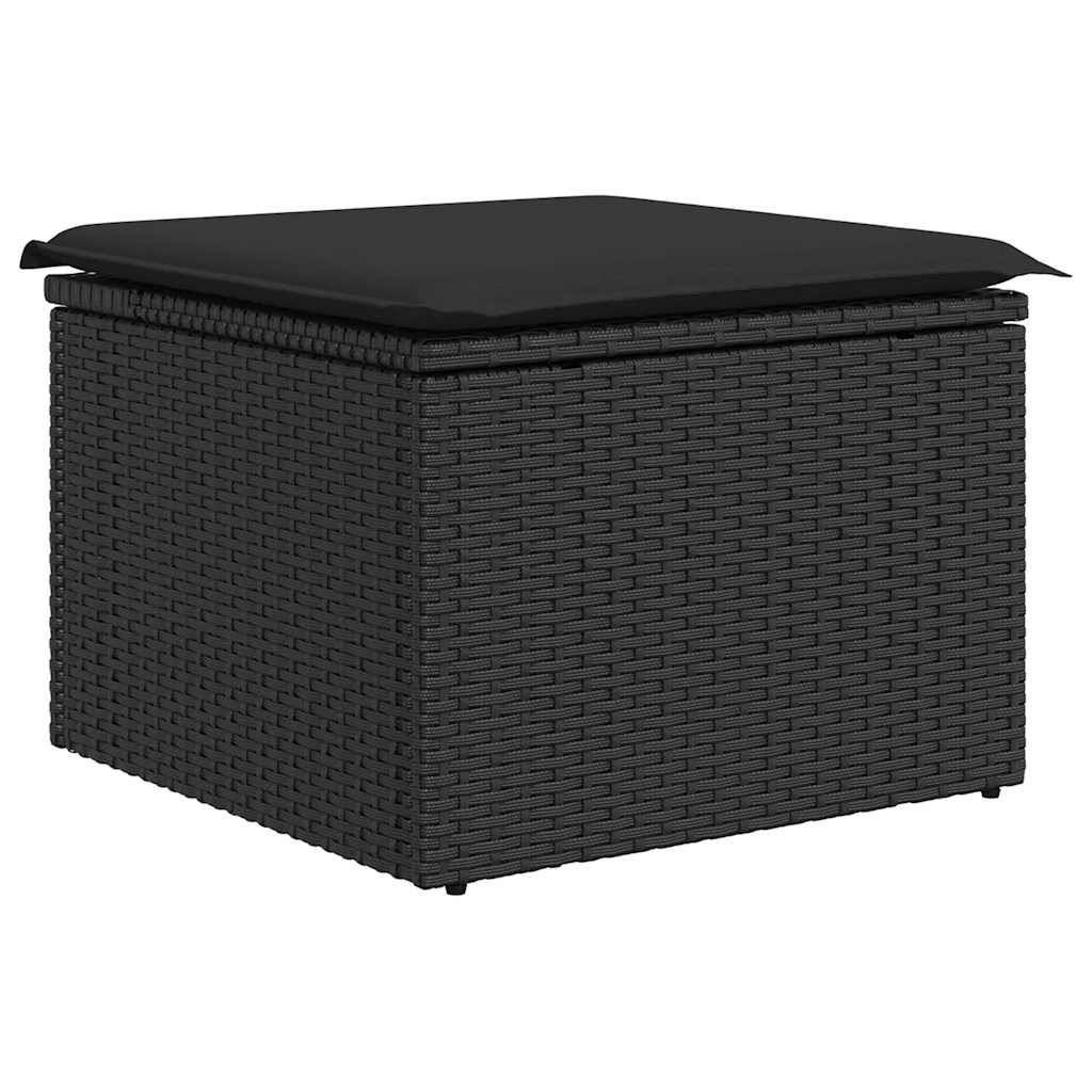 7 részes fekete polyrattan akácfa kerti ülőgarnitúra párnával