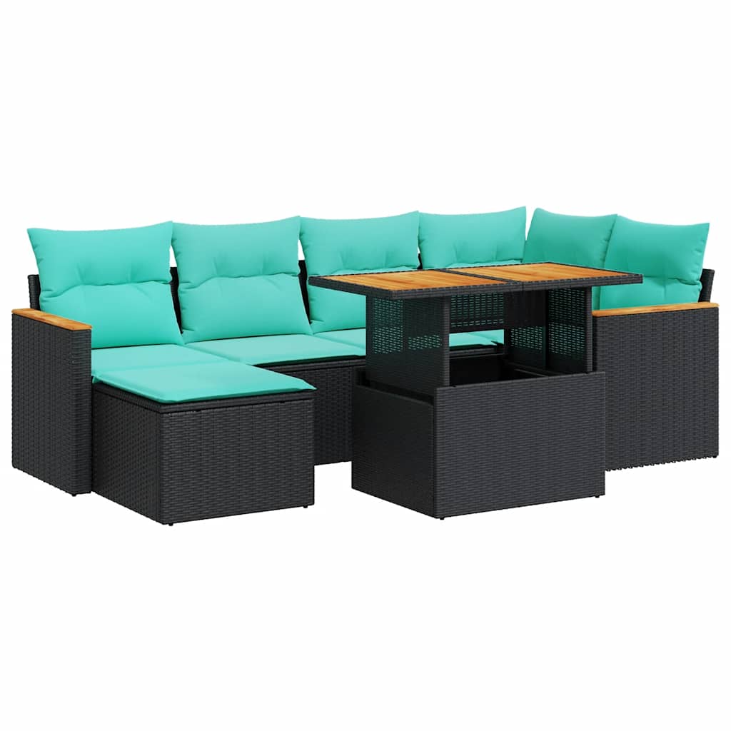 7 részes fekete polyrattan kerti ülőgarnitúra párnával
