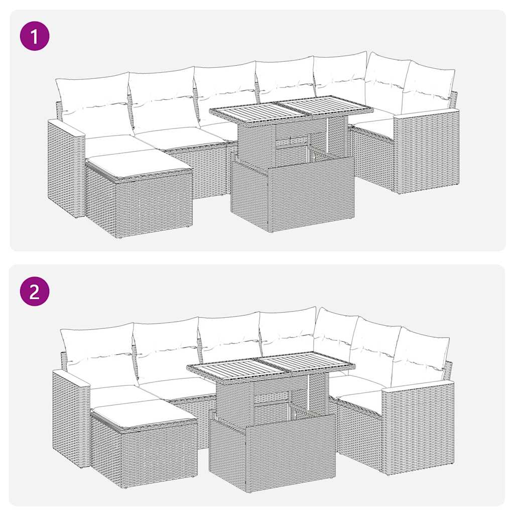 8 részes szürke polyrattan akácfa kerti ülőgarnitúra párnákkal