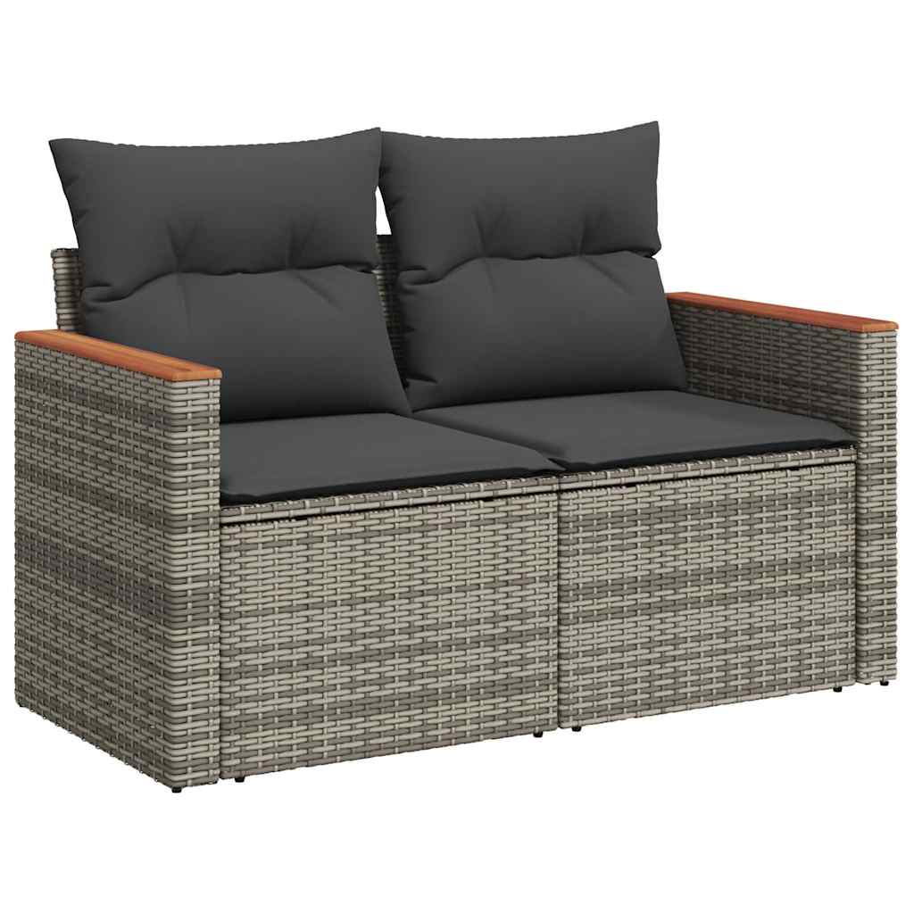 9 részes szürke polyrattan akácfa kerti ülőgarnitúra párnákkal