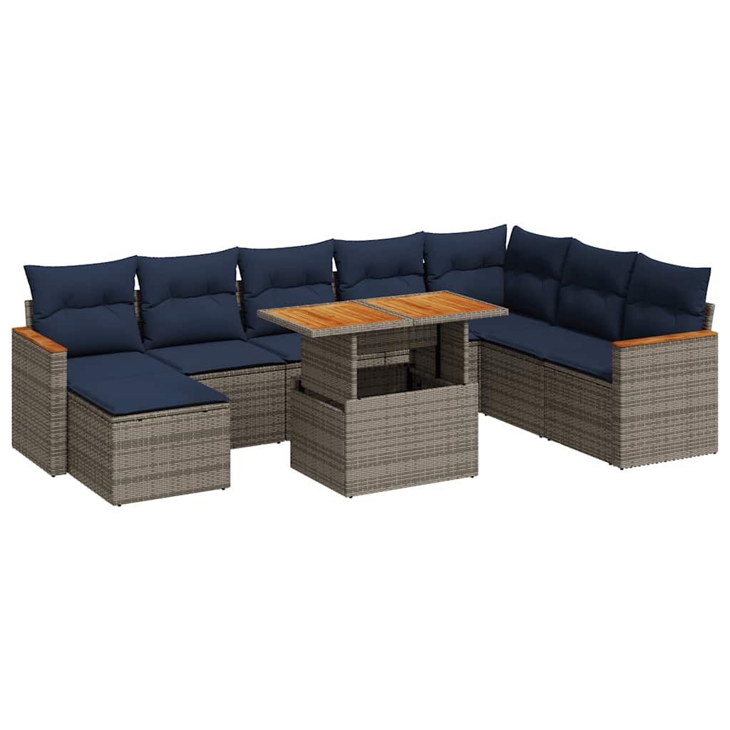 9 részes szürke polyrattan kerti ülőgarnitúra párnákkal